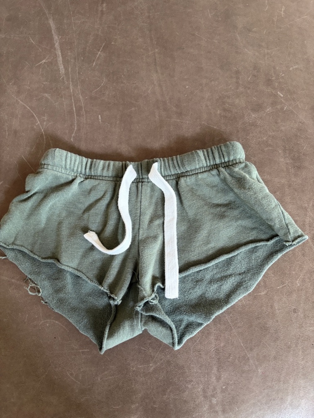Katie J NYC Olive Green Athletic Drawstring Shorts with White Tie